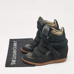Pre Owned Isabel Marant Black Suede Bekett Wedge Sneakers Size 37