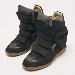 Pre Owned Isabel Marant Black Suede Bekett Wedge Sneakers Size 37