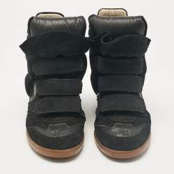 Pre Owned Isabel Marant Black Suede Bekett Wedge Sneakers Size 37