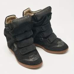 Pre Owned Isabel Marant Black Suede Bekett Wedge Sneakers Size 37