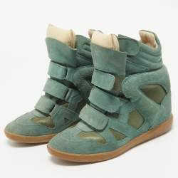 Pre Owned Isabel Marant Green Suede Bekett Wedge Sneakers Size 37