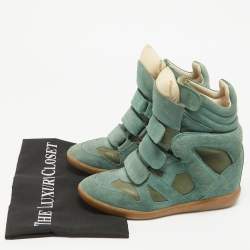 Pre Owned Isabel Marant Green Suede Bekett Wedge Sneakers Size 37