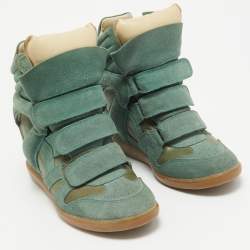 Pre Owned Isabel Marant Green Suede Bekett Wedge Sneakers Size 37