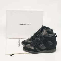 Pre Owned Isabel Marant Black Leather and Suede Bekett Wedge Sneakers Size 39