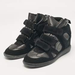 Pre Owned Isabel Marant Black Leather and Suede Bekett Wedge Sneakers Size 39