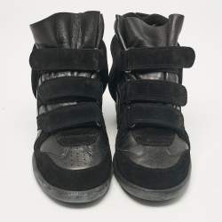 Pre Owned Isabel Marant Black Leather and Suede Bekett Wedge Sneakers Size 39