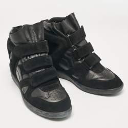 Pre Owned Isabel Marant Black Leather and Suede Bekett Wedge Sneakers Size 39