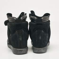 Pre Owned Isabel Marant Black Leather and Suede Bekett Wedge Sneakers Size 39