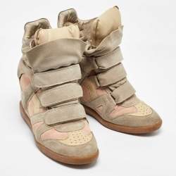 Pre Owned Isabel Marant Multicolor Suede and Leather Bekett Wedge Sneakers Size 40