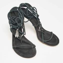 Isabel Marant Green Suede Ankle Wrap Sandals Size 40