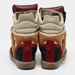 Pre Owned Isabel Marant Multicolor Suede and Leather Bekett Wedge Sneakers Size 37