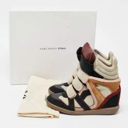 Pre Owned Isabel Marant Multicolor Suede and Leather Bekett Wedge Sneakers Size 37
