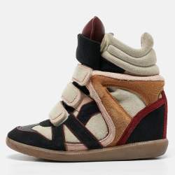 Pre Owned Isabel Marant Multicolor Suede and Leather Bekett Wedge Sneakers Size 37