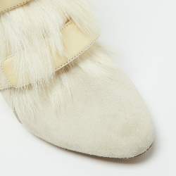 Pre Owned Isabel Marant Cream Leather, Suede and Calf Hair Scarlet Wedge Ankle Boots Size 40