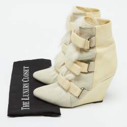Pre Owned Isabel Marant Cream Leather, Suede and Calf Hair Scarlet Wedge Ankle Boots Size 40