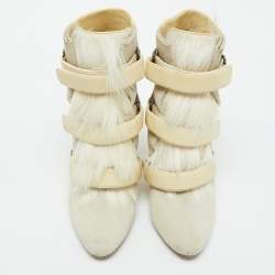 Pre Owned Isabel Marant Cream Leather, Suede and Calf Hair Scarlet Wedge Ankle Boots Size 40