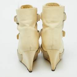Pre Owned Isabel Marant Cream Leather, Suede and Calf Hair Scarlet Wedge Ankle Boots Size 40