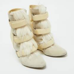 Pre Owned Isabel Marant Cream Leather, Suede and Calf Hair Scarlet Wedge Ankle Boots Size 40
