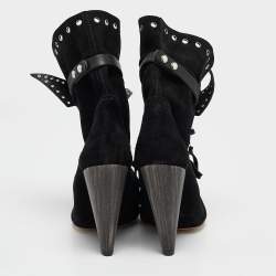 Isabel Marant Black Suede Milla Eyelet Ankle Boots Size 39