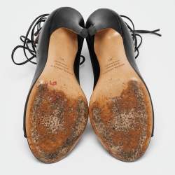 Isabel Marant Black Leather Eyelet Embellished Lace Up Lelie Sandals Size 36