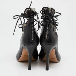 Isabel Marant Black Leather Eyelet Embellished Lace Up Lelie Sandals Size 36