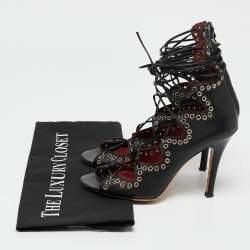 Isabel Marant Black Leather Eyelet Embellished Lace Up Lelie Sandals Size 36
