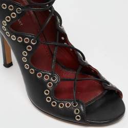 Isabel Marant Black Leather Eyelet Embellished Lace Up Lelie Sandals Size 36