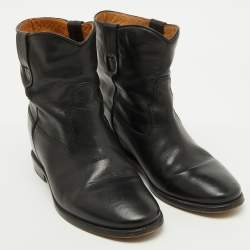 Isabel Marant Black Leather Ankle Length Boots Size 38