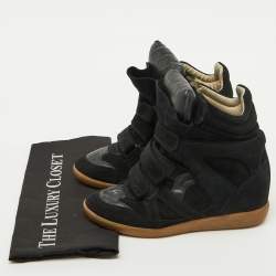 Pre Owned Isabel Marant Black Suede and Leather Bekett Wedge Sneakers Size 40