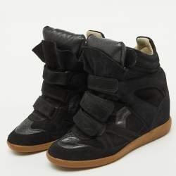 Pre Owned Isabel Marant Black Suede and Leather Bekett Wedge Sneakers Size 40