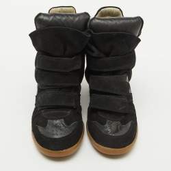 Pre Owned Isabel Marant Black Suede and Leather Bekett Wedge Sneakers Size 40