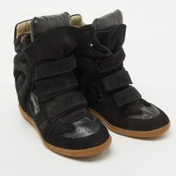Pre Owned Isabel Marant Black Suede and Leather Bekett Wedge Sneakers Size 40