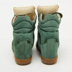Pre Owned Isabel Marant Green Suede and Leather Bekett Wedge Sneakers Size 41
