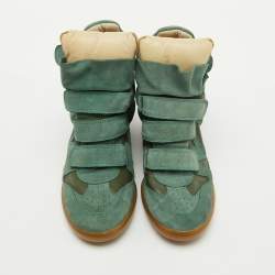 Pre Owned Isabel Marant Green Suede and Leather Bekett Wedge Sneakers Size 41