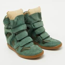 Pre Owned Isabel Marant Green Suede and Leather Bekett Wedge Sneakers Size 41