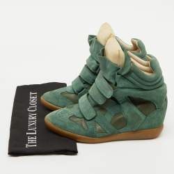 Pre Owned Isabel Marant Green Suede and Leather Bekett Wedge Sneakers Size 41