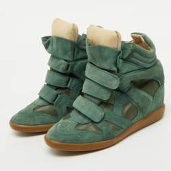 Pre Owned Isabel Marant Green Suede and Leather Bekett Wedge Sneakers Size 41