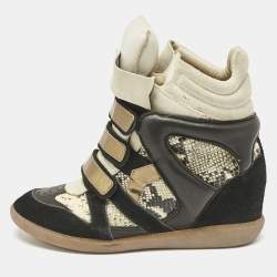 Isabel Marant Multicolor Python Embossed Leather and Suede Bekett Wedge Sneakers Size 40