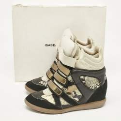 Isabel Marant Multicolor Python Embossed Leather and Suede Bekett Wedge Sneakers Size 40