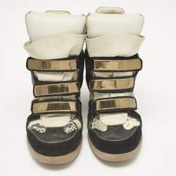 Isabel Marant Multicolor Python Embossed Leather and Suede Bekett Wedge Sneakers Size 40
