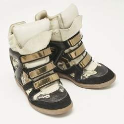 Isabel Marant Multicolor Python Embossed Leather and Suede Bekett Wedge Sneakers Size 40
