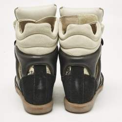 Isabel Marant Multicolor Python Embossed Leather and Suede Bekett Wedge Sneakers Size 40