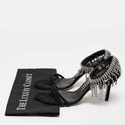 Isabel Marant Black Suede Crystal Embellished Ankle Strap Sandals Size 38
