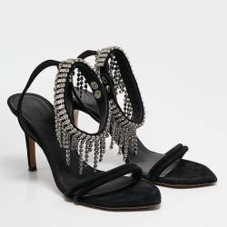 Isabel Marant Black Suede Crystal Embellished Ankle Strap Sandals Size 38