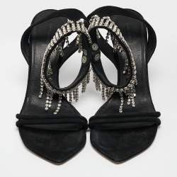 Isabel Marant Black Suede Crystal Embellished Ankle Strap Sandals Size 38