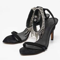 Isabel Marant Black Suede Crystal Embellished Ankle Strap Sandals Size 38