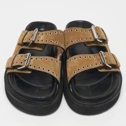 Isabel Marant Beige Suede Buckle Flat Sandals Size 36