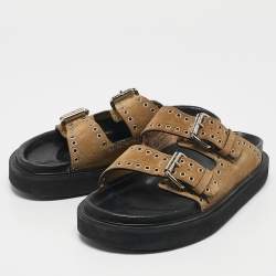 Isabel Marant Beige Suede Buckle Flat Sandals Size 36