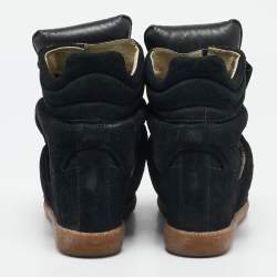 Pre Owned Isabel Marant Black Suede and Leather Bekett Wedge Sneakers Size 36