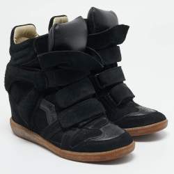 Pre Owned Isabel Marant Black Suede and Leather Bekett Wedge Sneakers Size 36